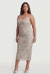 Plus Zebra Print Mesh Cami Dress with Keyhole Back