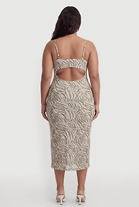 Plus Zebra Print Mesh Cami Dress with Keyhole Back