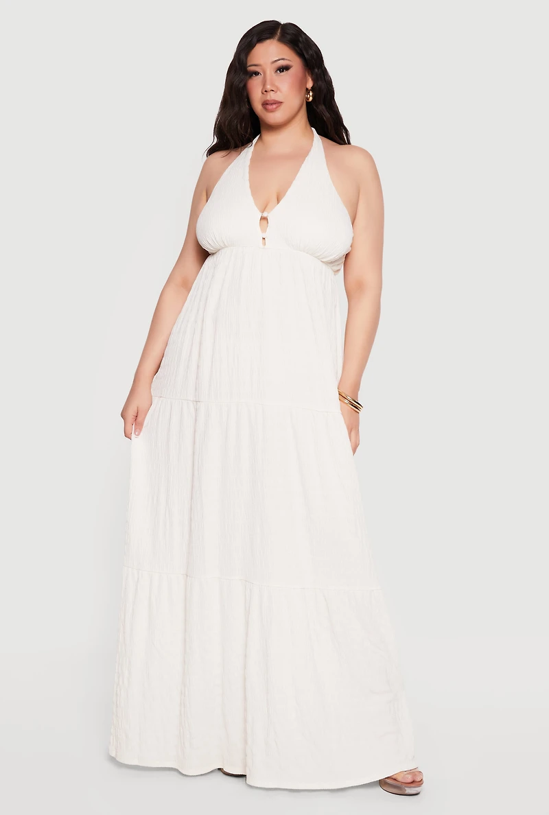 Plus Textured Knit Tiered Halter Maxi Dress