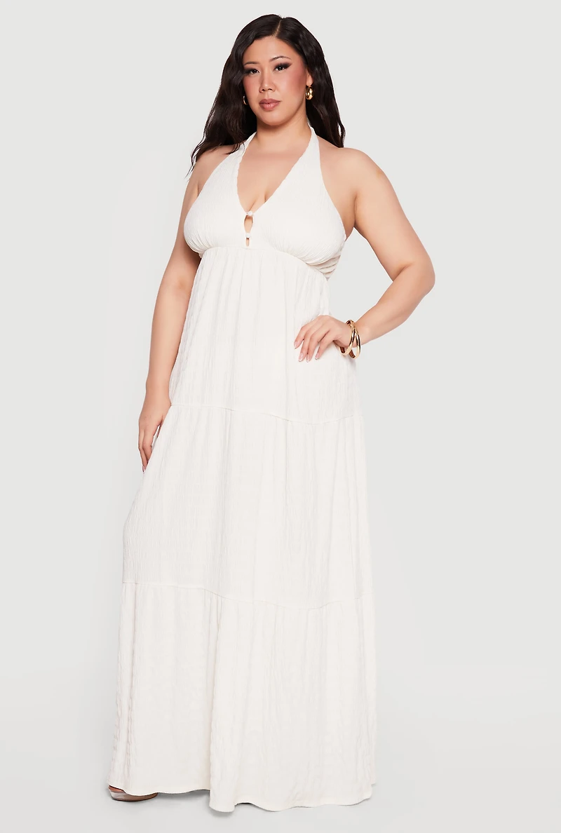 Plus Textured Knit Tiered Halter Maxi Dress