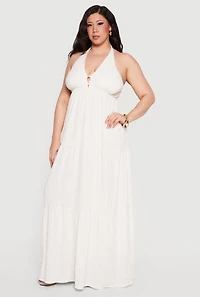 Plus Textured Knit Tiered Halter Maxi Dress