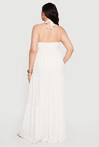 Plus Textured Knit Tiered Halter Maxi Dress