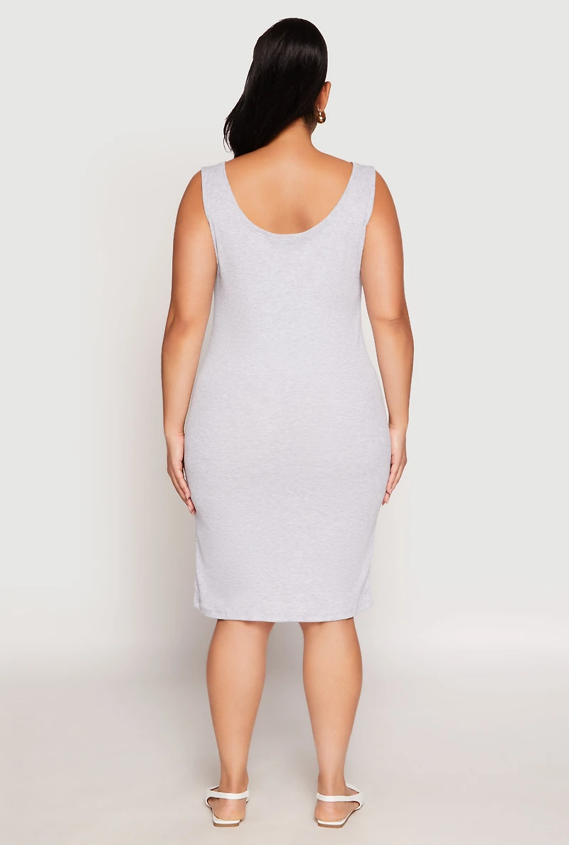 Womens Plus Size Ribbed Knit Midi Tank Dress, Grey, Size 1X