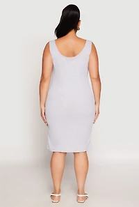 Womens Plus Size Ribbed Knit Midi Tank Dress, Grey, Size 2X