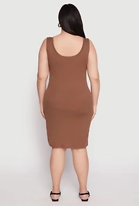 Womens Plus Ribbed Knit Midi Tank Dress,