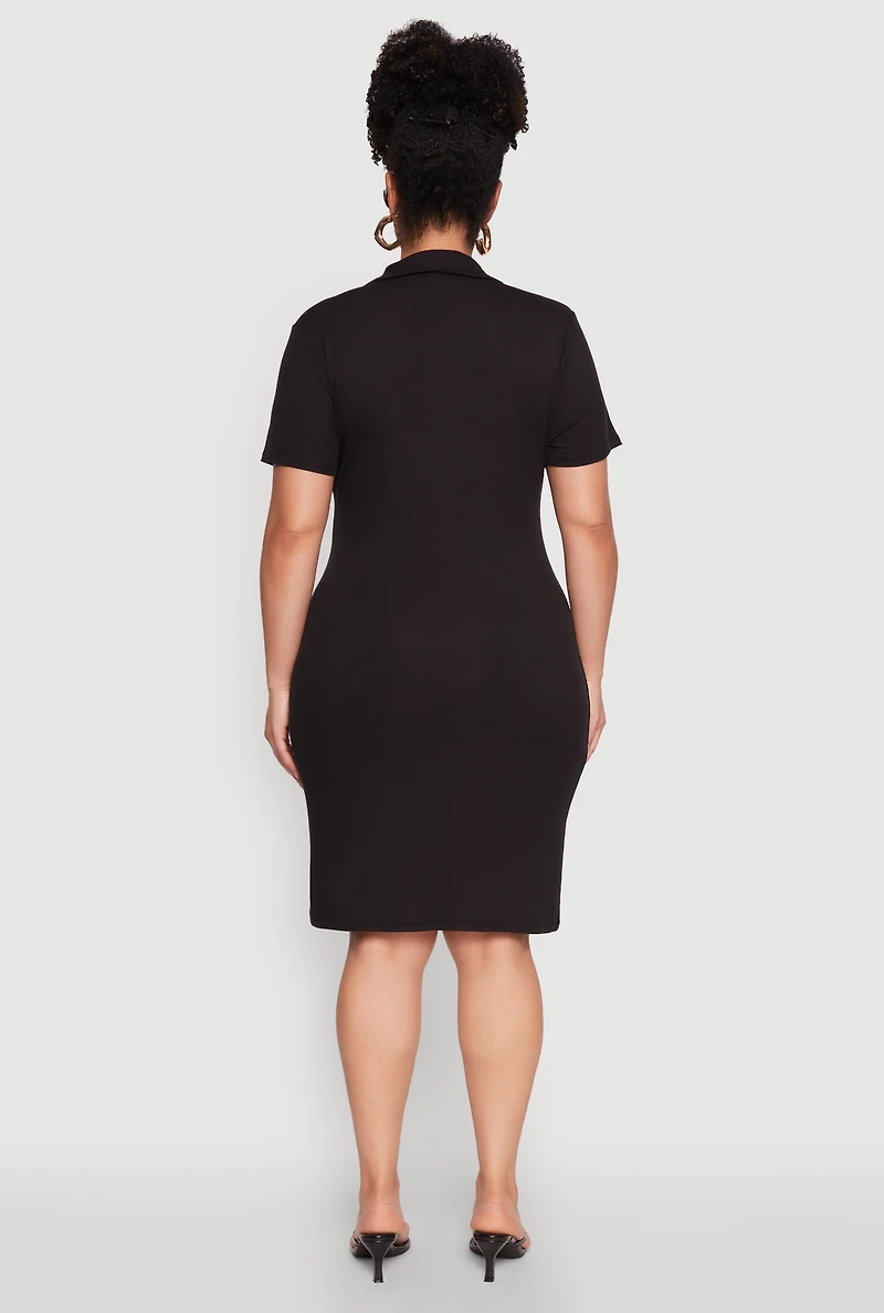 Womens Plus Size Johnny Collar Polo Dress, Black, Size 1X