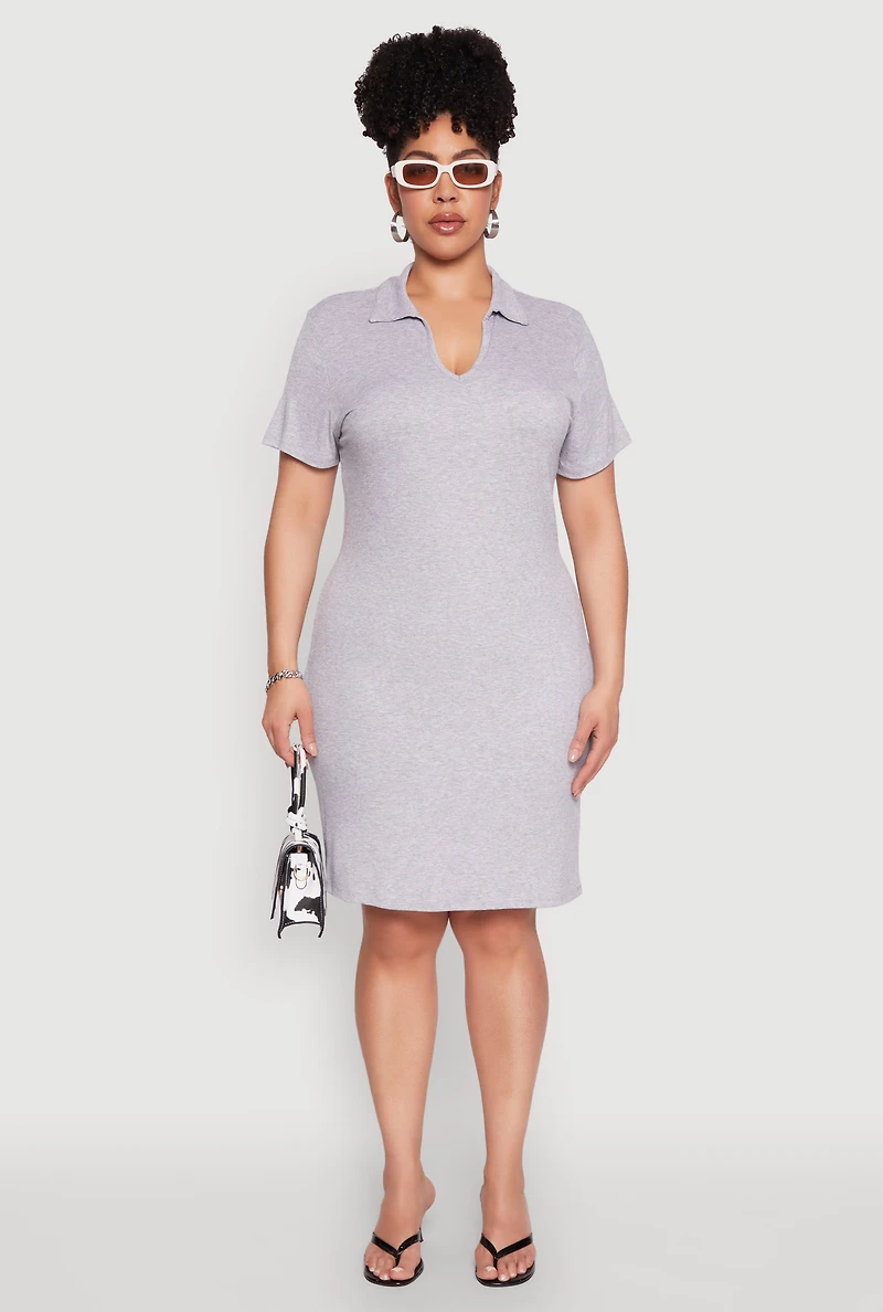 Womens Plus Size Johnny Collar Polo Dress, Grey, Size 2X