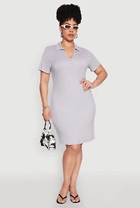 Womens Plus Size Johnny Collar Polo Dress, Grey, Size 2X