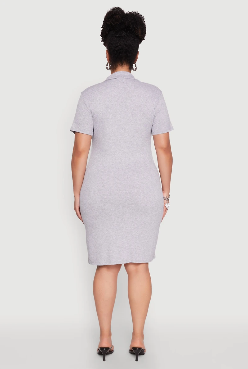 Womens Plus Size Johnny Collar Polo Dress, Grey, Size 2X