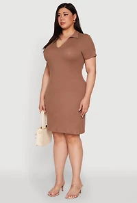 Womens Plus Size Johnny Collar Polo Dress, Brown, Size 1X