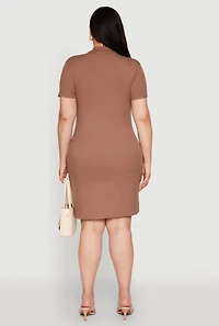 Womens Plus Size Johnny Collar Polo Dress, Brown, Size 1X