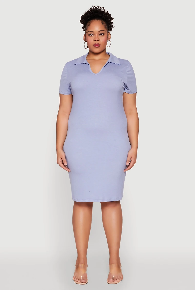 Womens Plus Size Johnny Collar Polo Dress, Blue, Size 2X