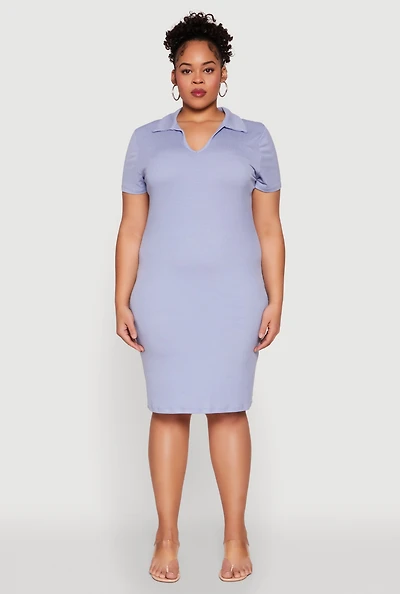 Womens Plus Size Johnny Collar Polo Dress, Blue, Size 2X