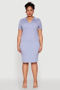 Womens Plus Size Johnny Collar Polo Dress, Blue, Size 2X