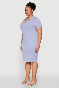 Womens Plus Size Johnny Collar Polo Dress, Blue, Size 2X