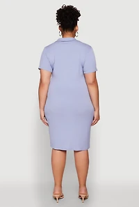 Womens Plus Size Johnny Collar Polo Dress, Blue, Size 2X