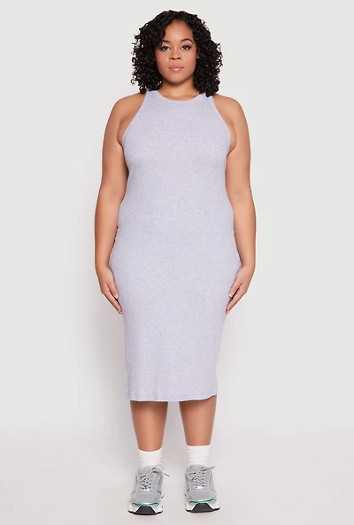 Womens Plus Size Almost Famous Racerback Tank Dress, Grey, Size 1X