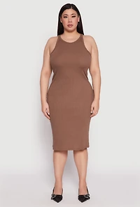Womens Plus Size Almost Famous Racerback Tank Dress, Brown, Size 3X
