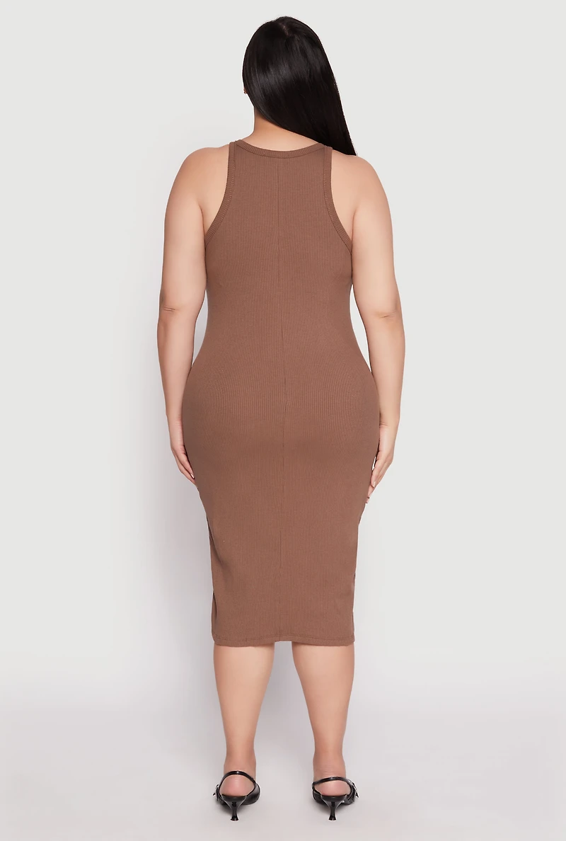 Womens Plus Size Almost Famous Racerback Tank Dress, Brown, Size 3X