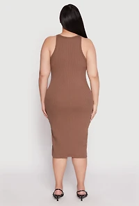Womens Plus Size Almost Famous Racerback Tank Dress, Brown, Size 3X