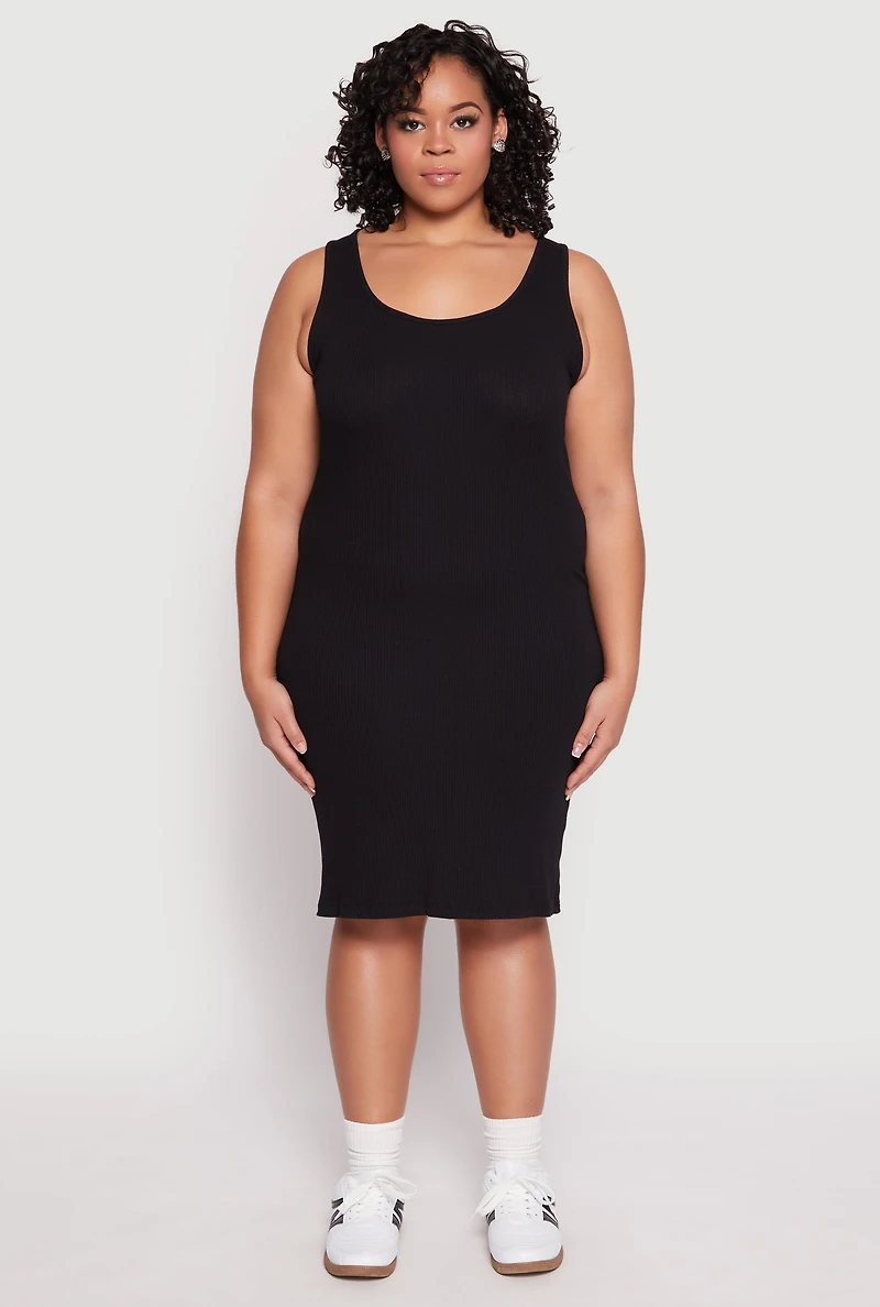 Plus Rib Knit Scoop Neck Tank Dress