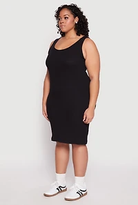 Womens Plus Size Rib Knit Scoop Neck Tank Dress, Black, Size 1X