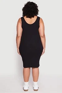 Womens Plus Size Rib Knit Scoop Neck Tank Dress, Black, Size 1X