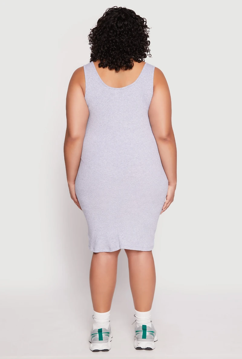 Womens Plus Rib Knit Scoop Neck Tank Dress, Grey,