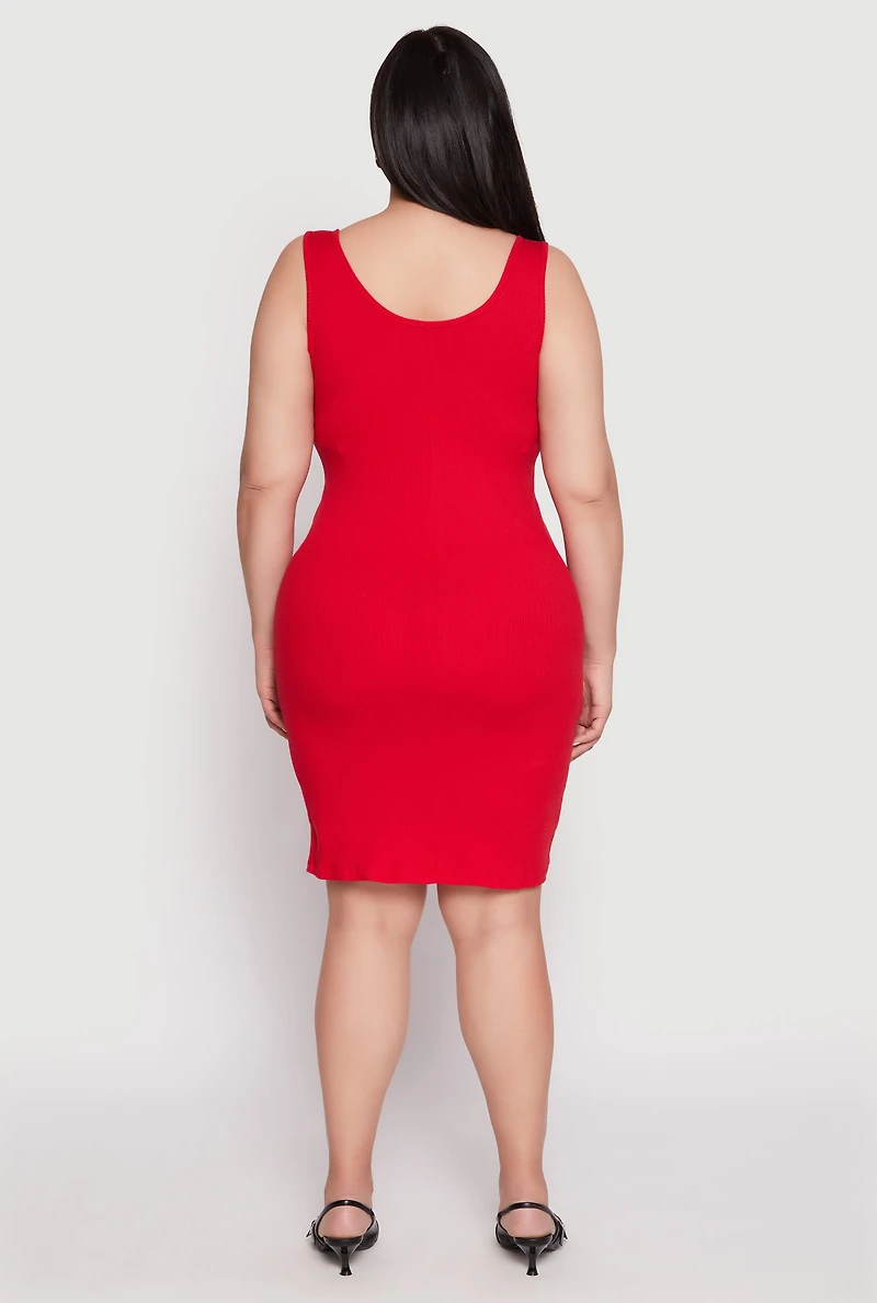 Womens Plus Size Rib Knit Scoop Neck Tank Dress, Red, Size 2X