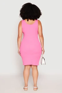 Womens Plus Size Rib Knit Scoop Neck Tank Dress, Pink, Size 1X
