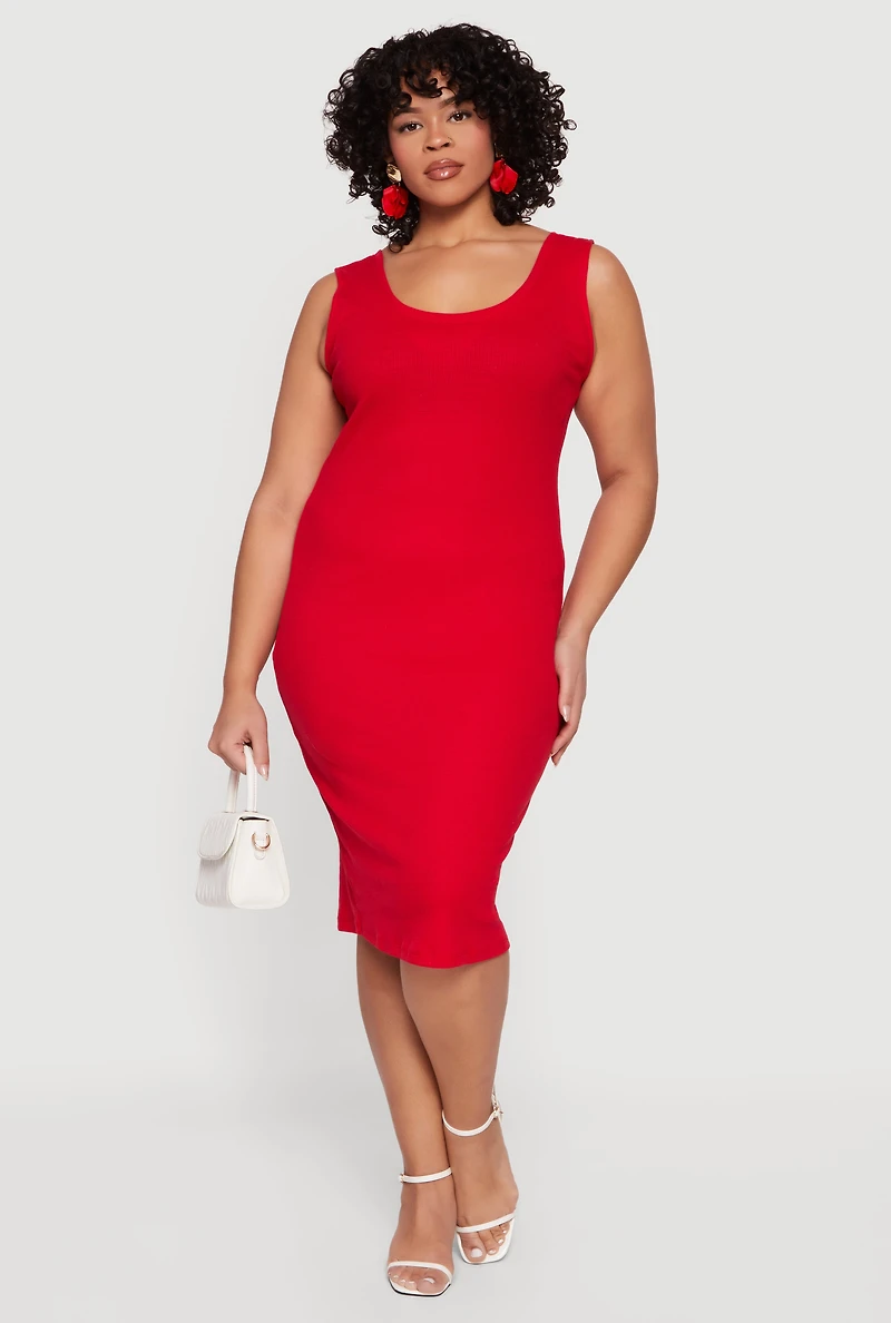 Plus Rib Knit Scoop Neck Tank Midi Dress