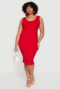 Plus Rib Knit Scoop Neck Tank Midi Dress