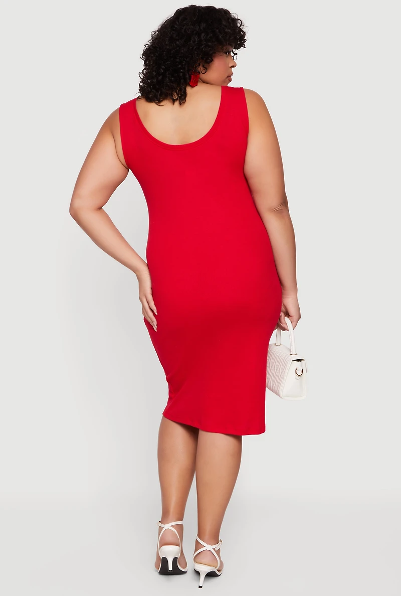 Plus Rib Knit Scoop Neck Tank Midi Dress