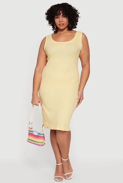 Plus Rib Knit Scoop Neck Tank Midi Dress