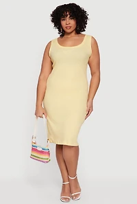Plus Rib Knit Scoop Neck Tank Midi Dress