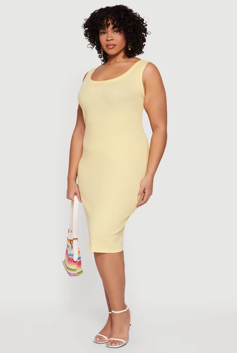Plus Rib Knit Scoop Neck Tank Midi Dress