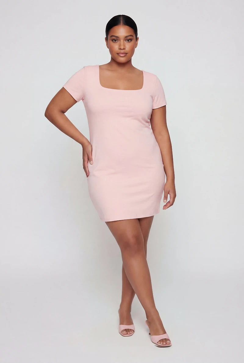 Plus Double Layered Square Neck Mini Dress
