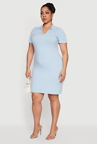 Plus Ribbed Knit Johnny Collar Dress