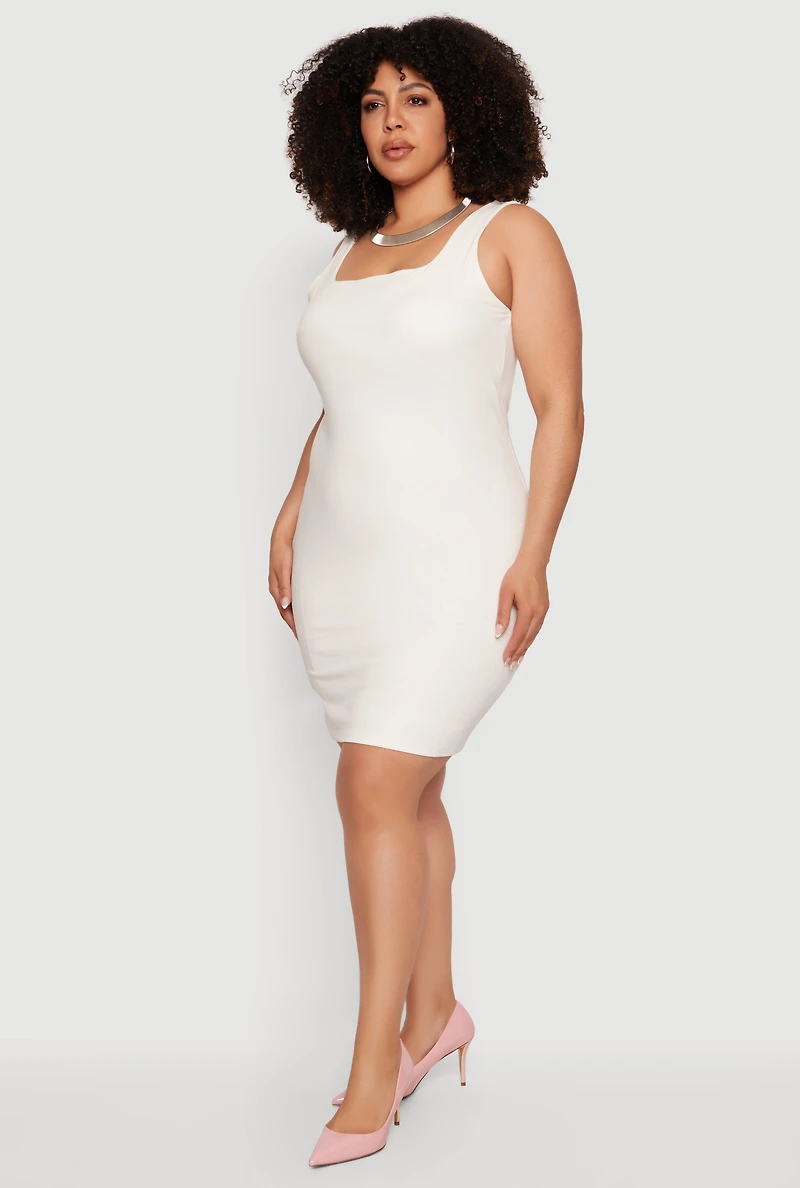 Plus Soft Knit Square Neck Sleeveless Mini Dress