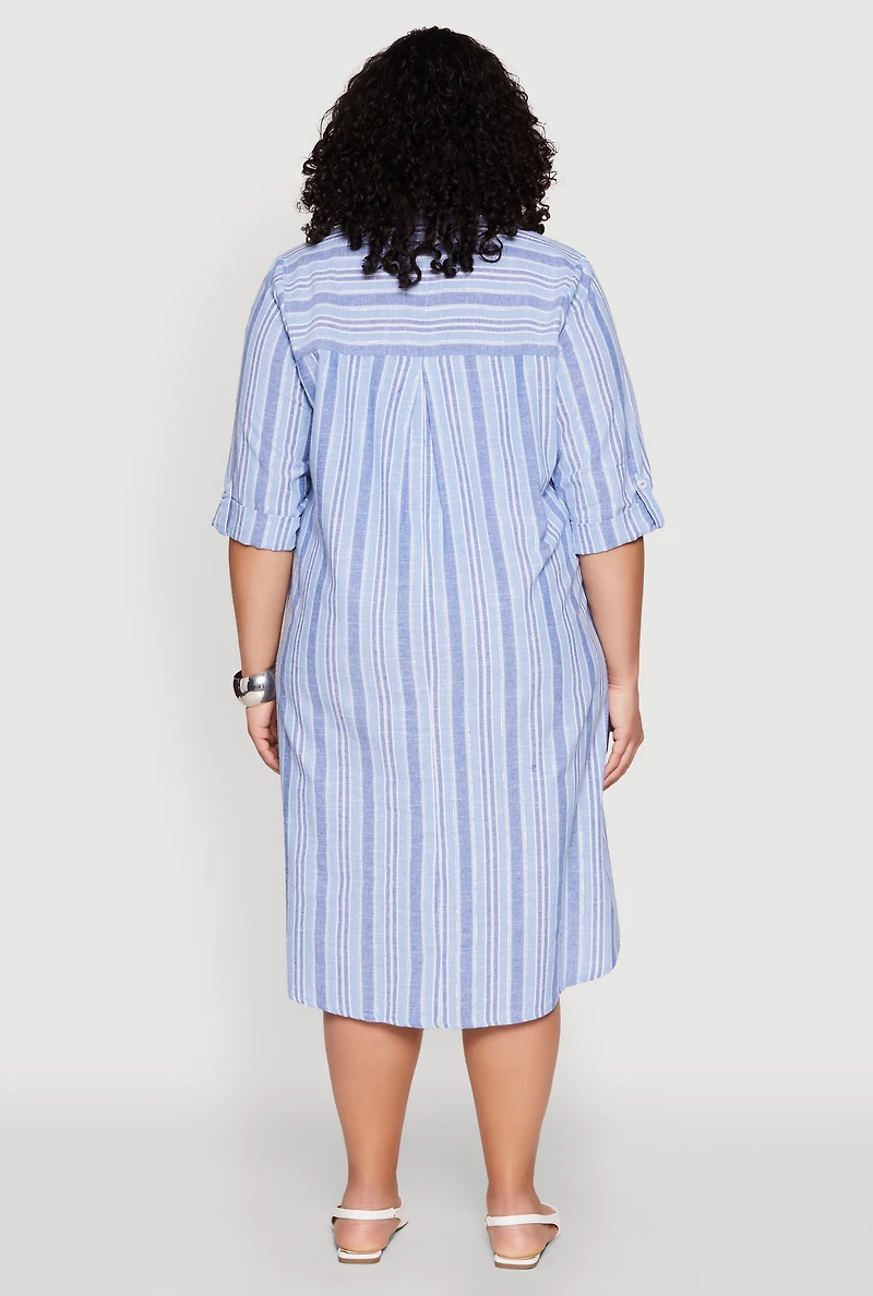 Womens Plus Size Lurex Stripe Quarter Sleeve Shift Dress, Blue, Size 1X