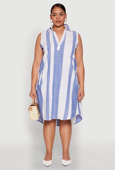 Plus Sleeveless Striped Shift Dress
