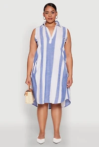Plus Sleeveless Striped Shift Dress