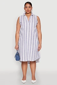 Womens Plus Size Lurex Striped Midi Dress, Blue, Size 2X
