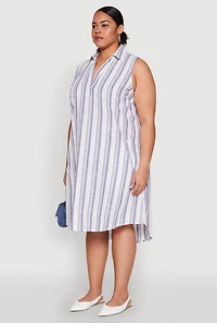 Womens Plus Size Lurex Striped Midi Dress, Blue, Size 1X