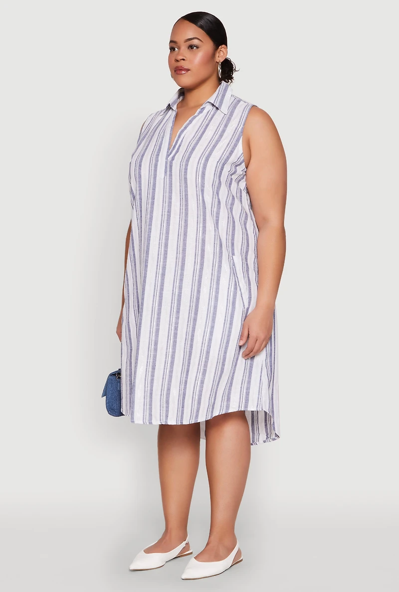 Womens Plus Size Lurex Striped Midi Dress, Blue, Size 2X