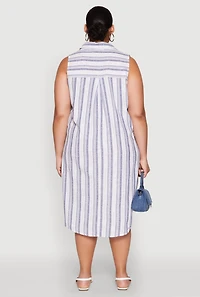 Womens Plus Size Lurex Striped Midi Dress, Blue, Size 2X