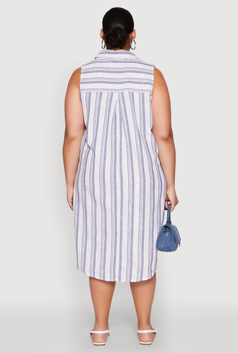 Womens Plus Size Lurex Striped Midi Dress, Blue, Size 2X