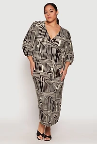 Plus Abstract Print Faux Wrap Maxi Dress