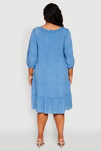 Womens Plus Size Chambray Tiered Dress, Blue, Size 1X