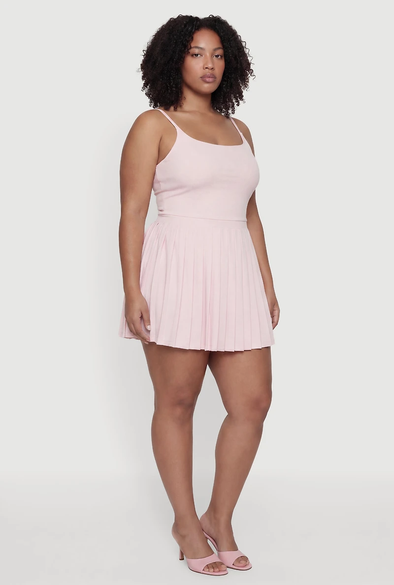 Plus Open Back Tennis Dress with Shorts Lining